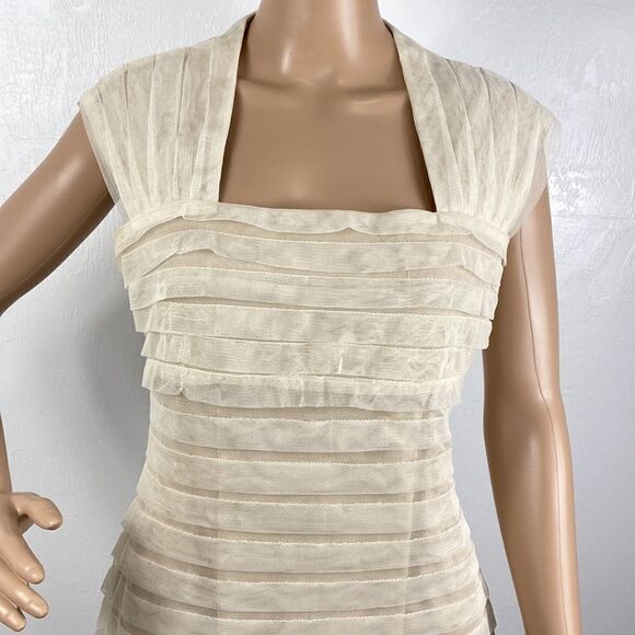 Adrianna Papell ivory color square neck mesh sheath dress size 8 - Picture 2 of 11